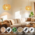 Hanging Light Fixture with Plug in Cord with on Off Switch, Rattan Pendant Lights Boho Lamp Ceiling Light, Plug in Pendant Light Hanging Lamp Shades for Living Room Decor Bedroom Kitchen - size: 11.8 Inch-Ball Cactus Shade