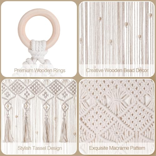 BECHAEO Boho Macrame Beaded Curtain Handmade Door String Curtain for Doorway Window Cotton Tassels Beads Hanging Room Divider Hallway Closet Bedroom Living Room Decor, White - 1 Panel 35" W x 79" L - size: 35"W x 79"L (Pack of 1)