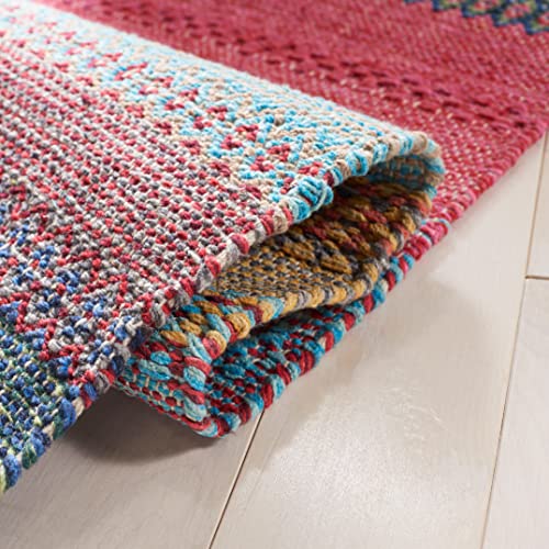 SAFAVIEH Montauk Collection Accent Rug - 3' x 5', Blue & Pink, Handmade Flat Weave Boho Stripe Cotton, Ideal for High Traffic Areas in Entryway, Living Room, Bedroom (MTK851U) - color: Blue/Pink, size: 3' x 5' (Rectangular)