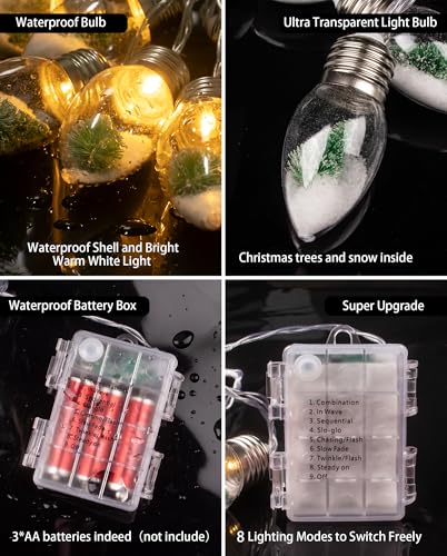 2Pcs Christmas Snow Globe String Lights Indoor Decorations 6.6 FT Battery Operated Powered String Lights for Christmas Tree Snow Scene in 20 Clear Bulbs Decor for Home Bedroom Fireplace Xmas Lights - color: 2 Packs Christmas String Lights