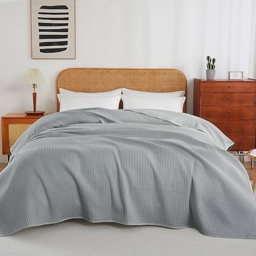 100% Egyptian Cotton Waffle Weave Throw Blanket for Bed Couch Sofa Home Decor, Soft Lightweight Bed & Couch Blanket for All Seasons (Light Grey - Queen Size - 90 * 90") - color: Light Grey, size: Queen - 90*90''