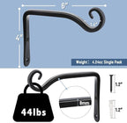 FEED GARDEN Hanging Plant Bracket 2 Pack 6 Inch Hand-Forged Plant Hangers for Outdoor with Screws