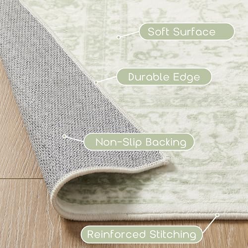 BILEEHOME Sage Green 2x3 Boho Rugs for Kitchen Bathroom Hallway Washbale Non Slip Front Door Rug Indoor Entrance Low Pile Light Green Area Rug for Bed Side Bedroom Floor Laundry Room 2 x 3 - color: Sage Green, size: 2' x 3' (Rectangular)
