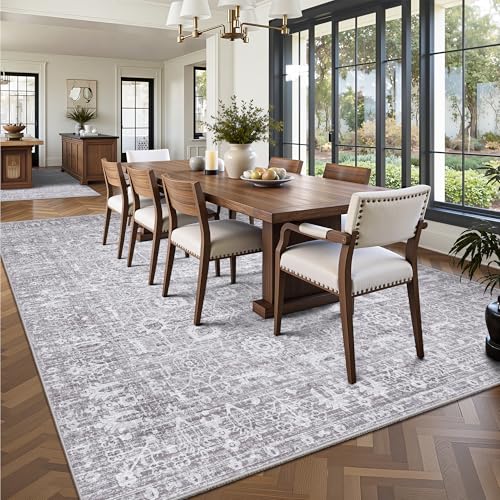 8x10 Area Rugs for Living Room, Washable Vintage Retro Floral Rug, Low Pile Non Slip Distressed Large Carpet for Bedroom, Dining Room, Office, Home (Vintage Purple Grey) - color: F-vintage Purple Grey, size: 8' x 10' (Rectangular)