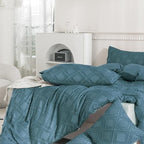 JELLYMONI Pillowcases Standard Size Grayish Blue 2 Pack Boho Plaid Bed Pillow Covers 20x26in Polyester Envelope Pillow Shams Tufted Bohemian Textured (Pillows are not Included) - color: 05 - Grayish Blue - Grid, size: 26" x 20" (Pack of 2)
