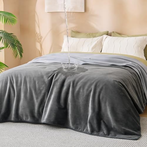 Bedsure Waterproof Blanket for Bed King Size 86"x108"- Soft Flannel Fleece Leakproof Throw Blanket Couch Cover Protector for Large Dogs Pet for Camping, Travel, Grey - color: Grey, size: King(86x108")
