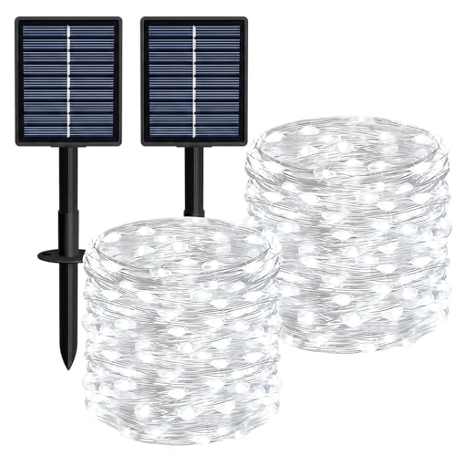 Solar String Lights 2 Pack Total 66FT 200LED Solar Fairy Lights Outdoor Waterproof 8 Lighting Modes Twinkle Lights for Patio, Garden Yard Party Wedding Tree Christmas Halloween Decoration, White - color: White