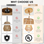 Woven Pendant Lights Hanging Lamp with 12" Hand Rattan Basket Shade Antique Brass Brush Paint Finish for Kitchen Island Farmhouse Dining Room Bar Bedroom Foyer Hallway - color: A- Brass