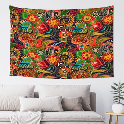 RTAFGU Perris Tapestry, Colorful Paisley Floral Pattern, Folk Art Ethnic Design Aesthetic Wall Hanging Tapestries for Living Room, Bedroom, Dorm Party Home Decoration 60" L x 40" W - color: Perris_2803, size: 60"L x 40"W