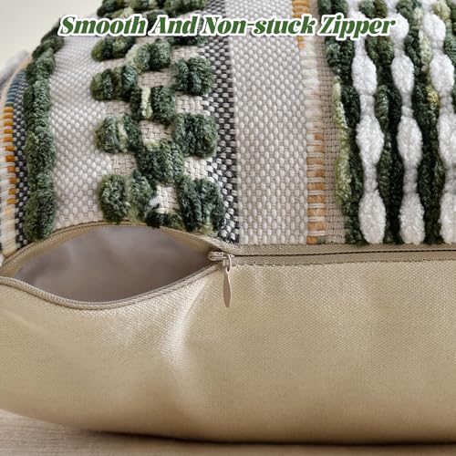 AmHoo Chenille Striped Textured Boho Throw Pillow Covers Aesthetic with Tassels Woven Decorative Pillow Case for Couch Bed Sofa Bedroom Modern Funky 18 x 18-Inch Sage Green - color: Sage Green, size: 18" x 18" (Pack of 1)