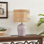 Maxax 21" Boho Table Lamp for Bedroom, Farmhouse Ceramic Bedside Lamp with Woven Rattan Shade, 3 Way Dimmable Coastal Rattan Bedroom Lamp for Nightstand Office Home - color: Dark gray