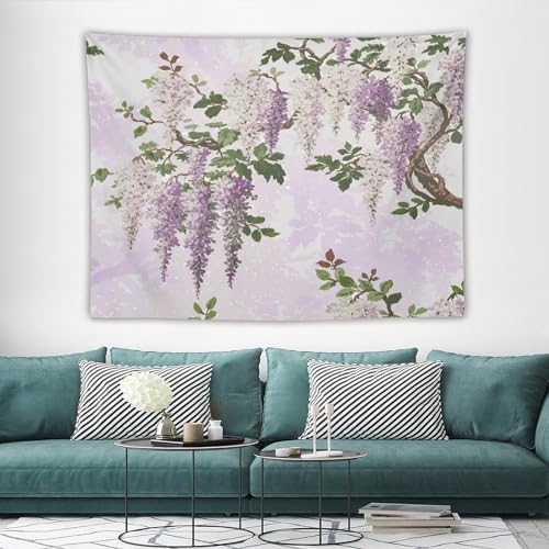 HZOHNAGO Lavender Flower Tapestry Fantasy Purple Floral Green Leaves Botanical Pattern Printed Wall Tapestry Wall Hanging for Bedroom Living Room Dorm 80" W x 60" H - color: Lavender-1, size: 80"L x 60"W