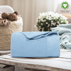 THREAD SPREAD 100% Pure Cotton, Luxury Twin/Twin XL Size Light Blue Blanket - Herringbone Pattern, Soft & Cozy Premium Fall Throw Blanket for All Seasons, 350 GSM & 68 x 92 with Free Tote Bag - color: Herringbone - Light Blue, size: Twin / Twin XL