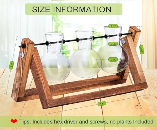 Kingbuy Plant Propagation Station, 3 Glass Bulb Vases with Wooden Stand | Boho Desktop Terrarium, Hydroponics, Home Office Window Sill Decor, Gift for Women Plant Lovers - size: 3 Bulb Vase