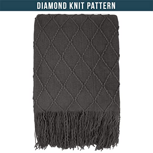 PAVILIA Dark Gray Knit Throw Blanket for Couch, Twin Bed, Soft Knitted Farmhouse Sofa Throw for Living Room, Lightweight Decorative Summer Blanket for Chair, Outdoor Textured Boho Blanket, 60x80 - color: Charcoal Gray, size: 60 X 80 Inches - Twin