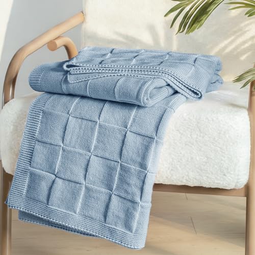 Whale Flotilla Checkered Knit Throw Blanket for Couch, Soft Decorative Knitted Blankets for Sofa Bed, Lightweight Cozy Throws for Spring Summer, 50x60 Inch, Blue - color: Blue, size: 50x60 Inch