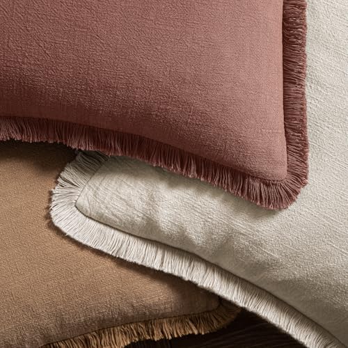 MIULEE Decorative Throw Pillow Covers Neutral Linen Fringe Throw Pillows Set of 2 Autumn Glaze Boho Farmhouse Cushion Covers with Tassels for Couch Sofa Bed Living Room Spring Decor 18x18 Inch - color: Autumn Glaze, size: 18" x 18" (Pack of 2)
