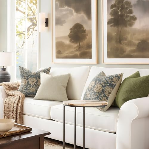 Vintage Floral Print Throw Pillow Covers 22x22 Set of 2 Neutral Modern Farmhouse Accent Decorative Cushion Covers Boho Home Decor for Couch Sofa Chair Bed Living Room, Dusty Blue - color: Dusty Blue, size: 22" x 22" (Pack of 2)