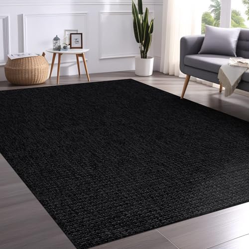 Beverly Rug Easy Jute Rug 5x7 Solid Washable Durable Outdoor Indoor Area Rugs for Living Dining Room Patio Office Stain Resistant Non Shedding Casual Indoor Outside Carpet (5 x 7 Dark Gray) - color: Dark Gray, size: 5' x 7' (Rectangular)