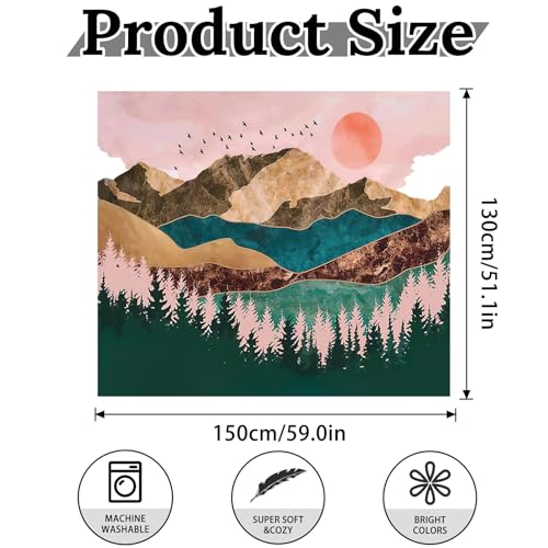 Mountain Sunset Tapestry Large Wall Hanging for Bedroom Living Room Nature Landscape Decor - color: Sunset, size: 59.1"L x 51.2"W