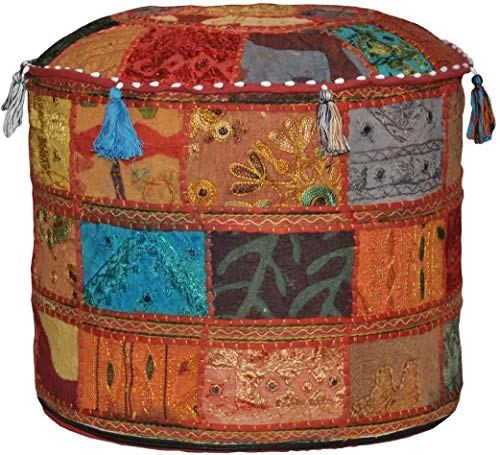 The Harry Creations Decorative Patchwork Comfortable Indian Ottoman Ethnic Cotton Cushion Bean Bag Designs Floor Embroidered Pouf Cover (Alteration, 14"x22") - color: Alteration, size: 14"x22"