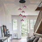 Purple Flower Glass Pendant Light 6-Light Cluster Chandelier Adjustable Hanging Ceiling Light Modern Pendant Lamp for Entryway Dining Room Living Room Foyer - color: Purple, 6 Lights