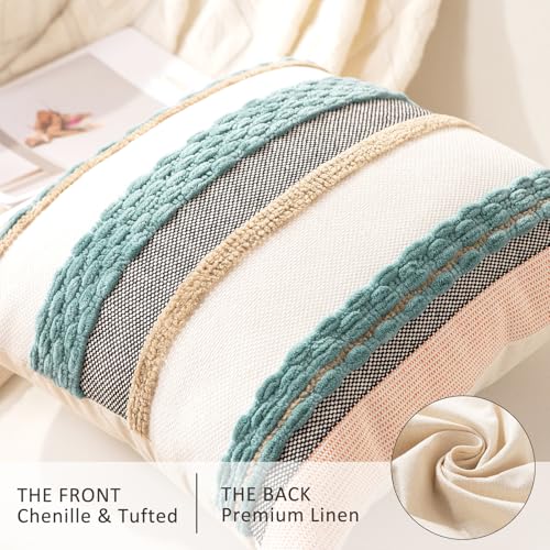 Boho Throw Pillow Covers 18x18 Set of 2 Farmhouse Decorative Cushion Case Striped Square Pillows Cover Chenille Pillow Cases Accent Neutral Pillowcase for Sofa Couch Bed,Blue - color: Blue Stripe