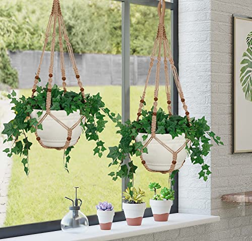 43 Inches Macrame Planter Hanger Large for 12 inch Pot + Swag Hook (Extra Long & Big) | Large Hanging Planter for Indoor Plants | No Tassel, Cotton Rope, NO Pot/Plant Included (Jute)(XL) - color: Brown