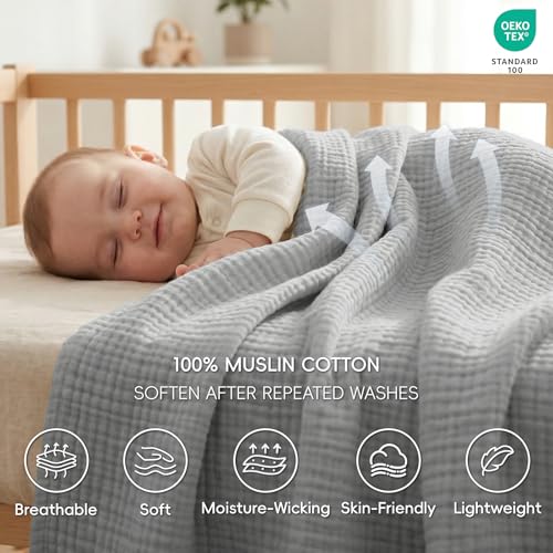 David's Home 100% Cotton Muslin Throw Blanket for College Dorm, 4-Layer Soft Breathable Lightweight Comfy Cozy Throw Guaze for Hot Sleepers, 3D Bubble Room Decor for Bed, Giftable, Dark Grey, 50"x70" - color: Dark Grey, size: Throw XL(50x70")