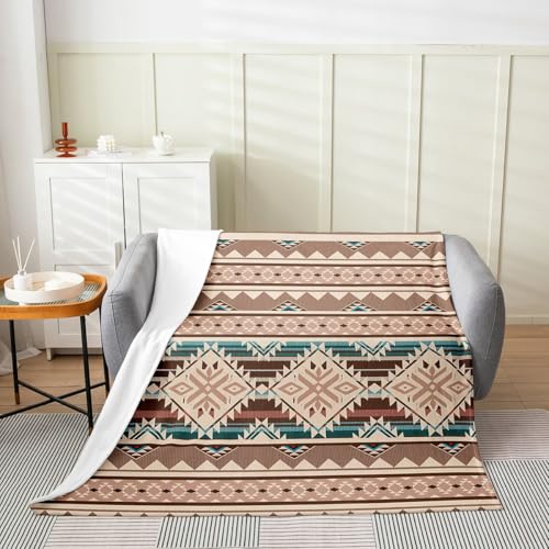 Western Flannel Fleece Blanket Throw Size, Aztec Throw Blanket, Exotic Nordic Style Bohemian Fuzzy Blanket, Indian Tribe Ethnic Tribal Arrow Soft Microfiber Plush Bed Blanket, Beige Brown - color: Multi 09, size: Throw