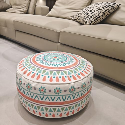 MOCOFO Round Bohemian Ottoman Pouf Cover, 18 Inch, Cotton Blend, Church Window Print, Living Room Storage Footrest, Cover Only (Pink Ink) - color: Pink Ink
