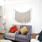Macrame Woven Wall Hanging Tapestry Beige Fringe Tassel Garland Banner Boho Chic Home Decorative Interior Wall Decor Bohemian Ethnic Apartment Dorm Room Party Wedding Backdrop Decoration