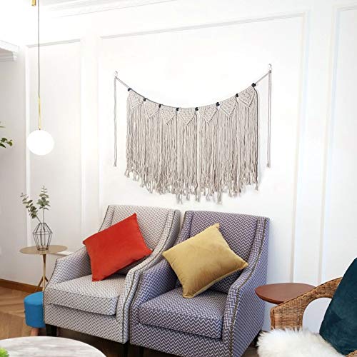 Macrame Woven Wall Hanging Tapestry Beige Fringe Tassel Garland Banner Boho Chic Home Decorative Interior Wall Decor Bohemian Ethnic Apartment Dorm Room Party Wedding Backdrop Decoration