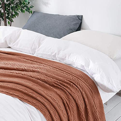 MIULEE Knitted Boho Throw Blanket for Couch Textured Knit Terracotta Rust Blanket with Tassels Cozy Woven Farmhouse Blanket for Sofa Bed Chair Wave Pattern Fall Decor 50"x60", Orange - color: Orange, size: 50" x 60"