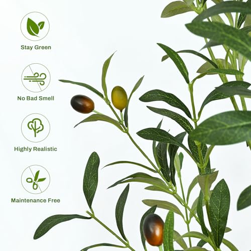 Waipfaru Artificial Olive Tree, 6FT Tall Faux Olive Trees with Planter & Basket, Artificial Plants Indoor with Natural Wood Trunk and Realistic Fruits for Home Decor Office Living Room