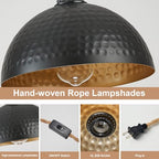 3 Light Plug in Pendant Lights Hammered Dome Hanging Lamp with Switch 22 Ft Long Hemp Rope Farmhouse Pndant Light Cord Lighting Fixture DIY Hanging Light - color: C 3 Lights