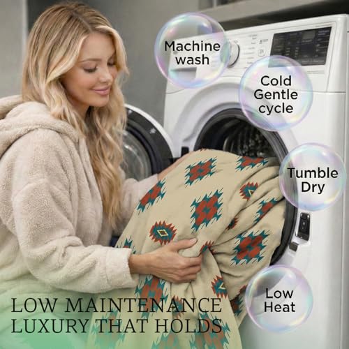 Sacred Thread Aztec Blanket Fleece, Reversible Native American Blanket, Western Throw, Native American Western (Cream Flannel) (Throw (40”x60”)) - color: Cream Flannel, size: Throw (40”x60”)