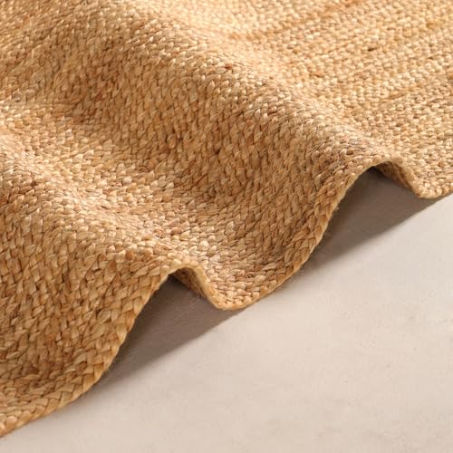 Handwoven 5FT Round Jute Area Rug Natural Rustic Reversible Solid Rug for Bedroom Living Room Dining Room Office Kitchen - size: 5' (Round)
