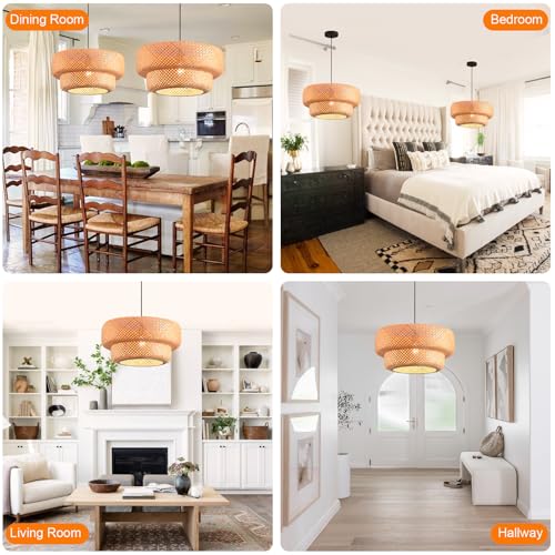 18.12 Inch Bamboo Pendant Light Hand Woven Dining Room Lights Wicker Hanging Bamboo Light Fixture for Living Room Kitchen Bedroom Coffee Restaurant Hallway - color: Bamboo 2-Tier, size: 18.12 inch-2 Layer