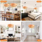 18.12 Inch Bamboo Pendant Light Hand Woven Dining Room Lights Wicker Hanging Bamboo Light Fixture for Living Room Kitchen Bedroom Coffee Restaurant Hallway - color: Bamboo 2-Tier, size: 18.12 inch-2 Layer