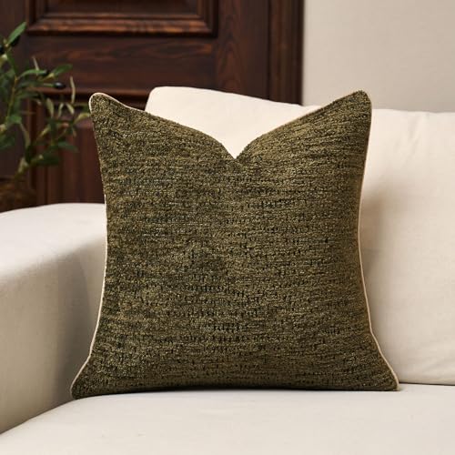 Yangest Chenille Pillow Cover 18 x18 Inches, Thick Textured Square Throw Pillow Cover Farmhouse Modern Soft Accent Couch Neutral Pillow Cover for Living Room Bedroom, Green - color: Olive Green, size: 18" x 18" (Pack of 1)