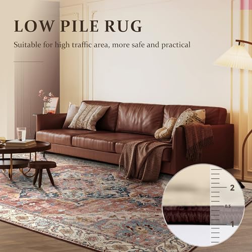 Boho Area Rug 6x9 Washable Large Vintage Rug for Living Room Bedroom Office Kitchen Entrance Dining Room Non Slip Soft Low-Pile Farmhouse, Brickred/Multi - color: Brickred & Multi, size: 6' x 9' (Rectangular)