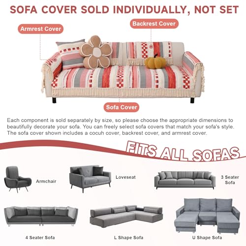 VClife Dog Boho Couch Cover, Washable Furniture Protector, 35.4 x 35.4 in | Tufted Tassel Sofa Cover, Non Slip Woven Geometric Sofa Slipcover, Multi-Size Universal Throw Cover For Couch, Pet Friendly - color: 02# Red Stripe, size: 35.4" x 35.4"