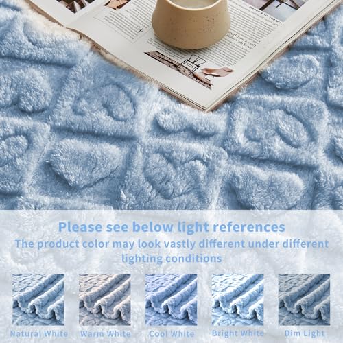 FY FIBER HOUSE Knitted Throw Blankets with Heart Checkered,Soft Warm Blankets for Lover Mom Father Gifts,Washable Lightweight Fuzzy Blanket for Couch Sofa Bed All Season(Light Blue,60"x80") - color: Light Blue, size: Twin(60"x80")