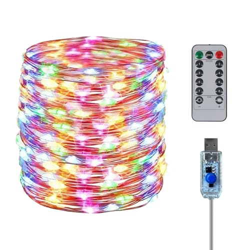 Twinkle Fairy Lights 8 Modes with Remote and Timer 33ft 100LED USB Plug in String Lights Waterproof String Lights for Bedroom Indoor Wreath Party Wedding Christmas Decoration, Multicolor - color: Multicolor, size: 1 Pack