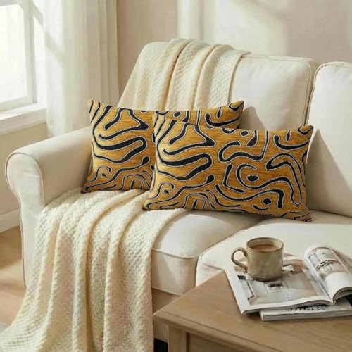 Mantle & Mason Lumbar Pillow Covers 12x20 Set of 2, Chenille Modern Abstract Throw Pillow Covers, Yellow Luxury Textured Decorative Pillow Cover for Couch Sofa Bed Office - color: Artflow Dusty Yellow, size: 20" x 12" (Pack of 2)