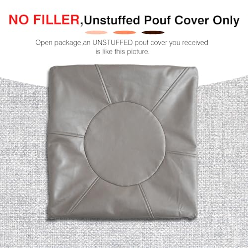 Unstuffed Ottoman Pouf Cover 20 X 15 Inch, Round Pu Leather Foot Stool, Floor Bean Bag(No Filler), Foot Rest with Storage for Living Room/Bedroom/Office, Gray - color: Grey