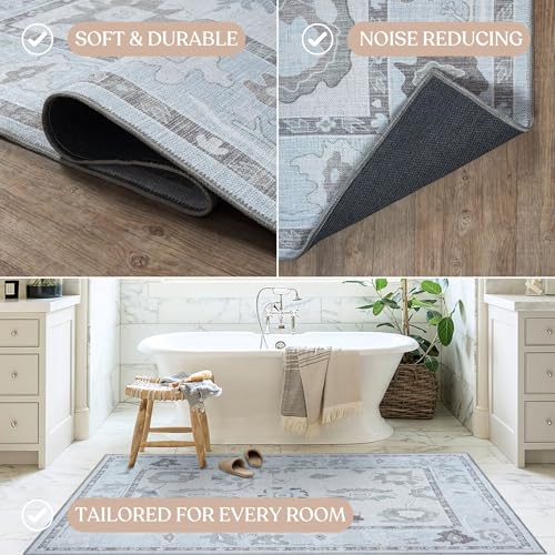 Fame Living Cream Beige Oushak Runner Rug, Modern Runners, Turkish, Eclectic, Floral, Pastel, Washable, Small Rug, Short Runner for Hallway, Entryway, Laundry, Bedroom, Kitchen, Bathroom, 2'5"x6'5" - color: Cream Beige, size: 2'6" x 6'6" (Rectangular)