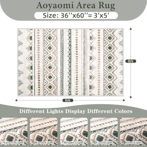 Area Rug 3x5 Geometric Rug: Washable Boho Moroccan Rugs Soft Farmhouse Rug, Modern Neutral Stain Resistant Indoor Floor Carpet for Living Room Bedroom Dining Table Nursery(Brown Green,3'x5') - color: Brown/Green, size: 3' X 5' (Rectangular)