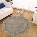 GarveeHome Scalloped Washable Round Rugs, Non-Slip Soft Round Rug 4ft Ultra-Thin, Small Boho Circle Stain Resistant Low Pile Carpet for Entryway Kitchen Bedroom Nursery Bathroom, Brown - color: Taupe, size: 4' (Round)